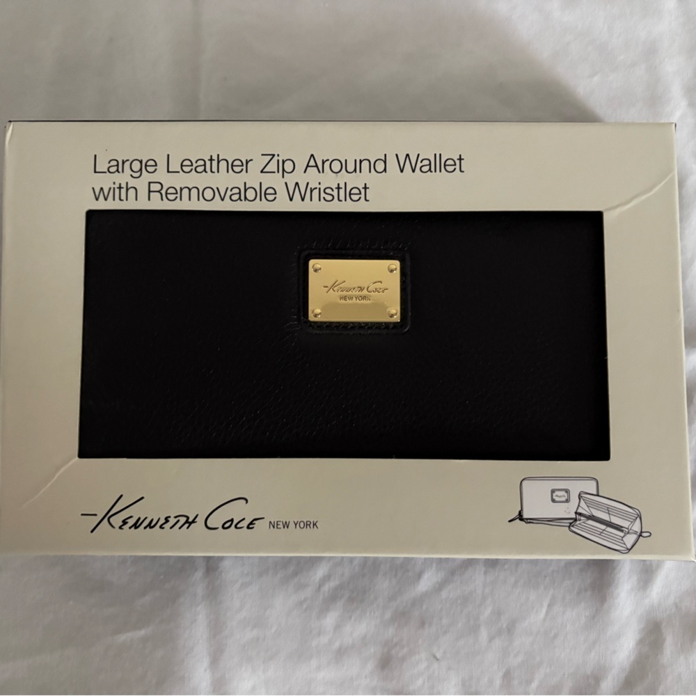 Kenneth Cole New York Black Leather Wallet with Gold Accent